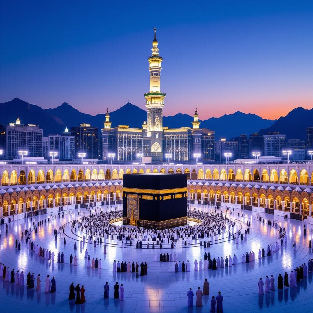 Holy Kaaba Makkah Evening View with Worshippers