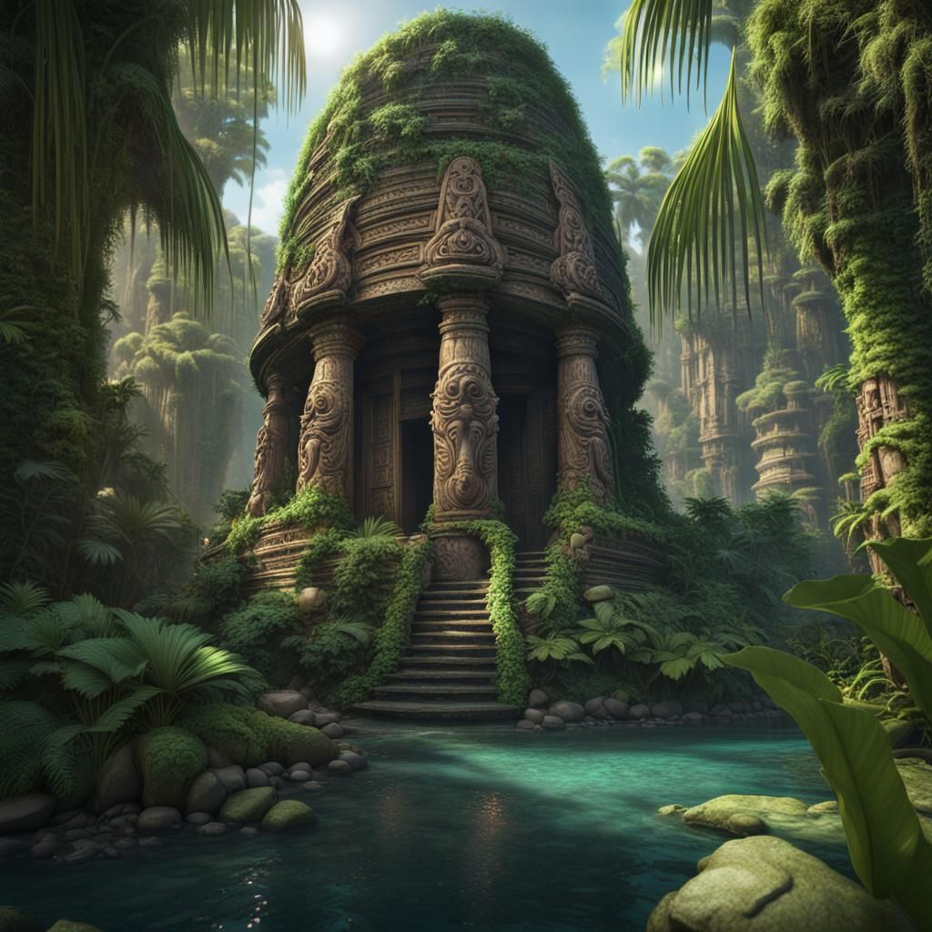 Stone Shell Samoan Temple in Tropical Jungle