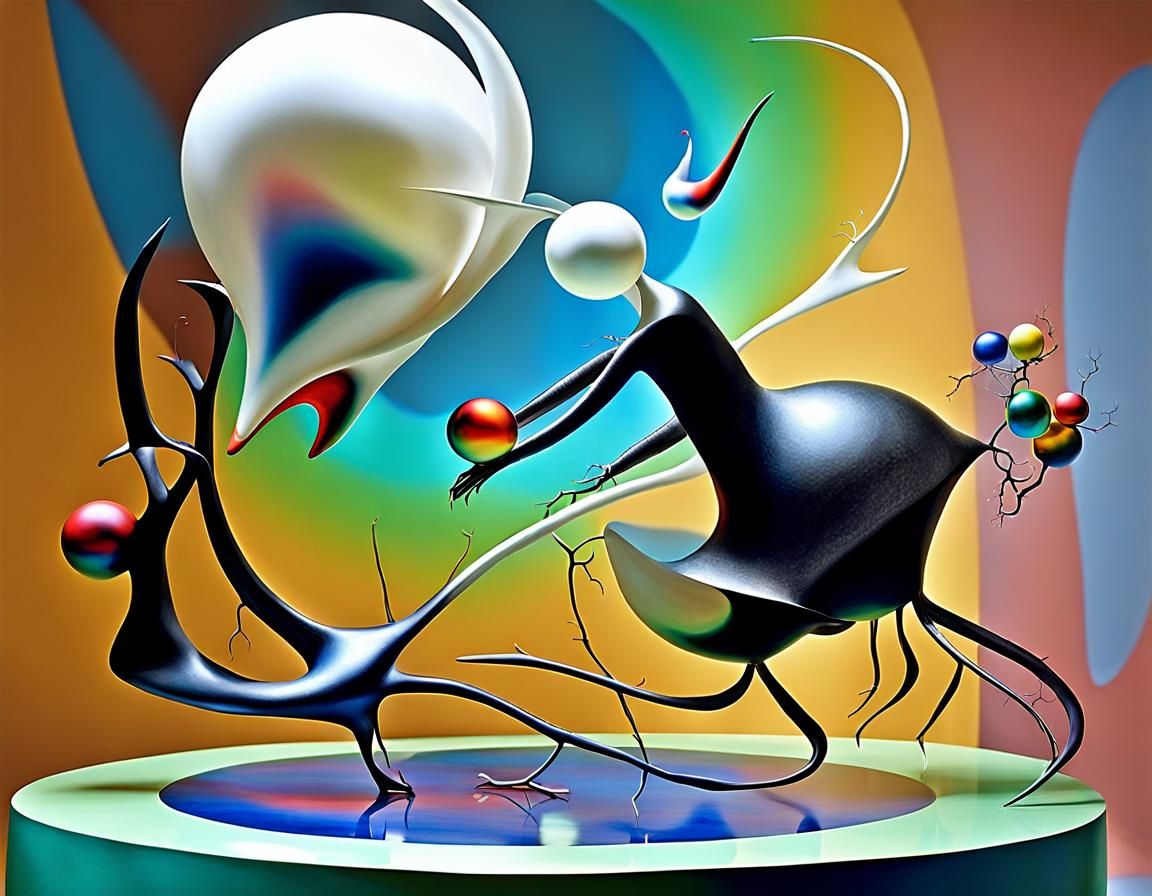 Woman Falling Through Portal as Cracked Crystal Sculpture