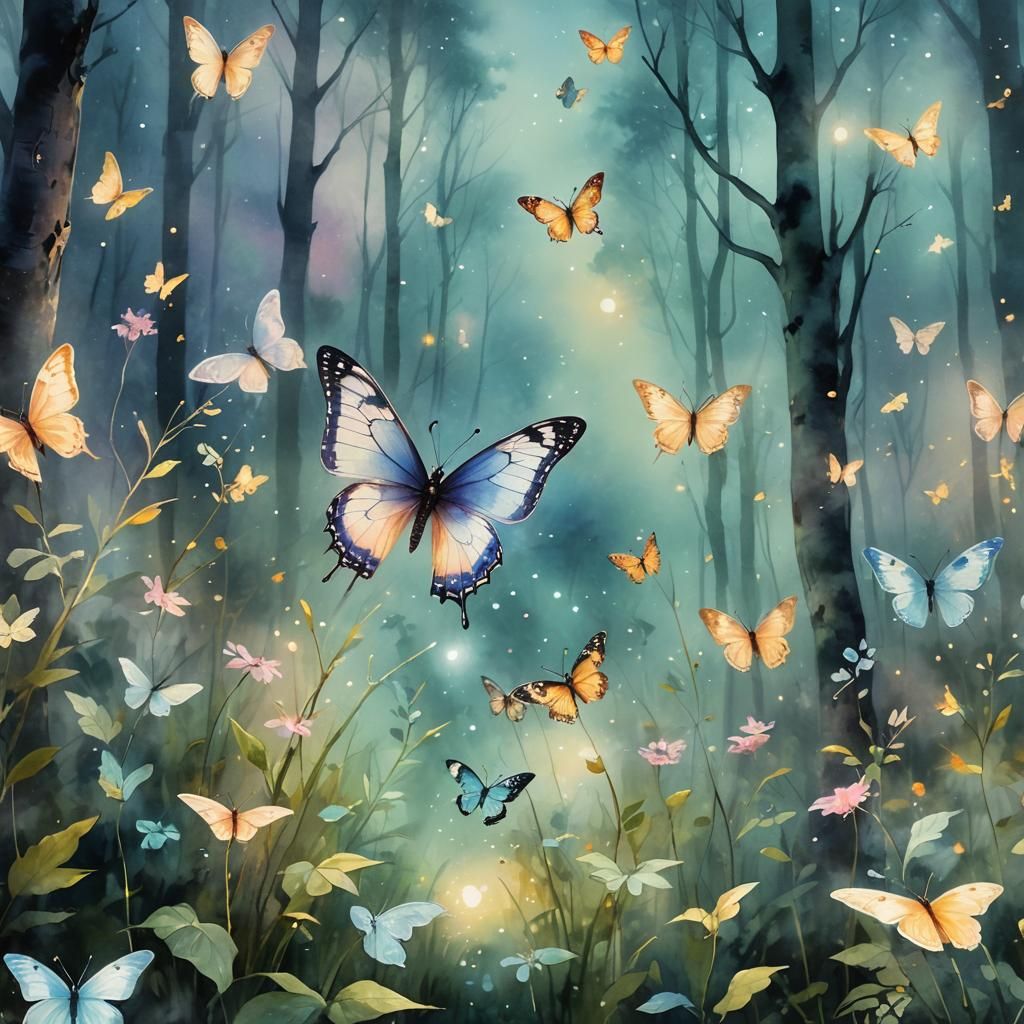 Butterfly in Magical Forest: Dreamy Impressionist Art