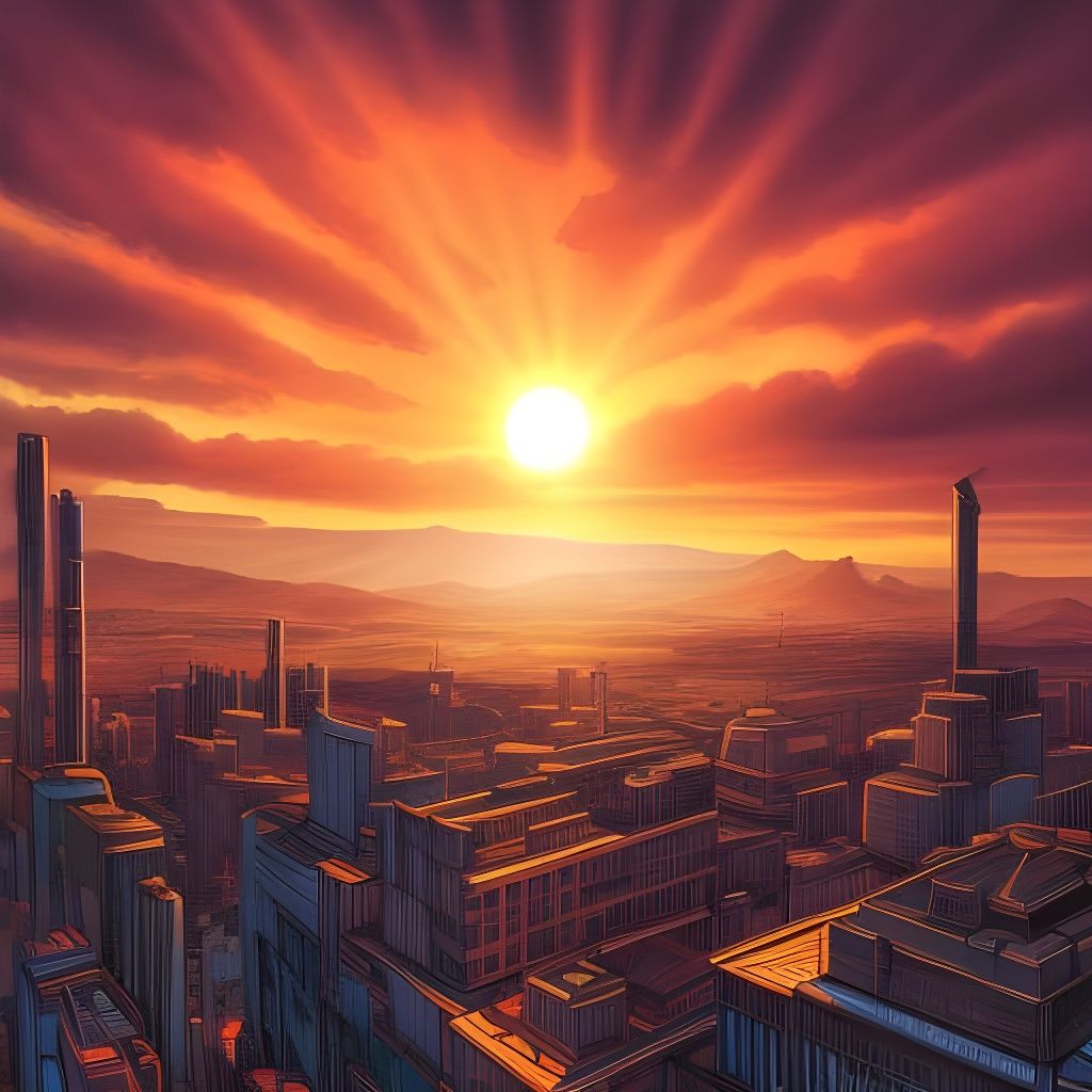 Vibrant Manga Sunset Over City in Comic Book Style