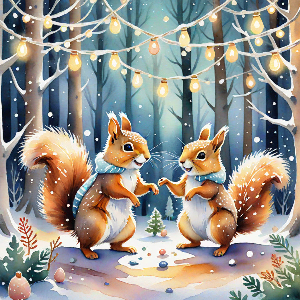 Gleeful squirrels making plans for a friendly snowball ambush.
