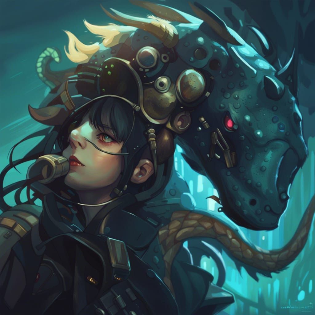 Dieselpunk Hippocampus Monster Portrait, Detailed 8K Render