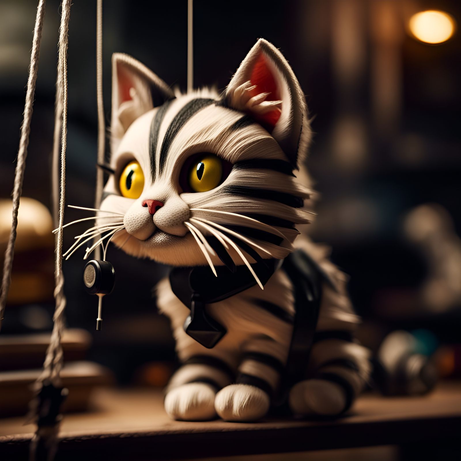 Hyperrealistic Cat Marionette in Cinematic Lighting