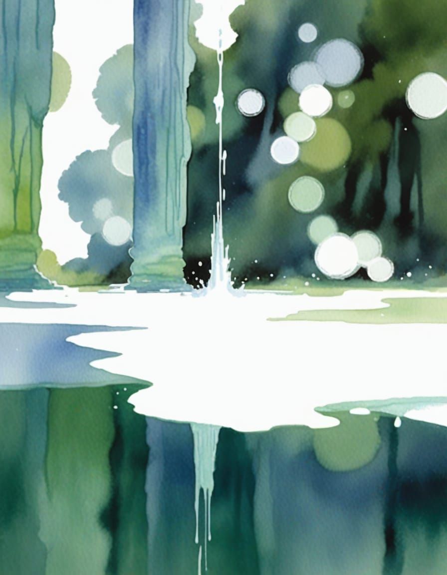 Abstract Expressionist Water Column in Watercolor Gouache