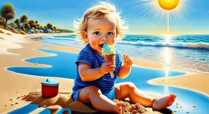 Cute cuddly toddler, warm sand, cold icecream, hot sun, cool water and a summer breeze… the memory and feeling of a summ...