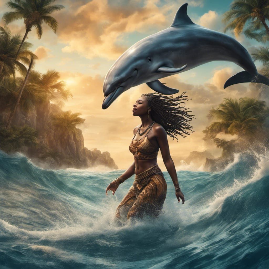 Island Woman and Dolphin: Fantasy Concept Art