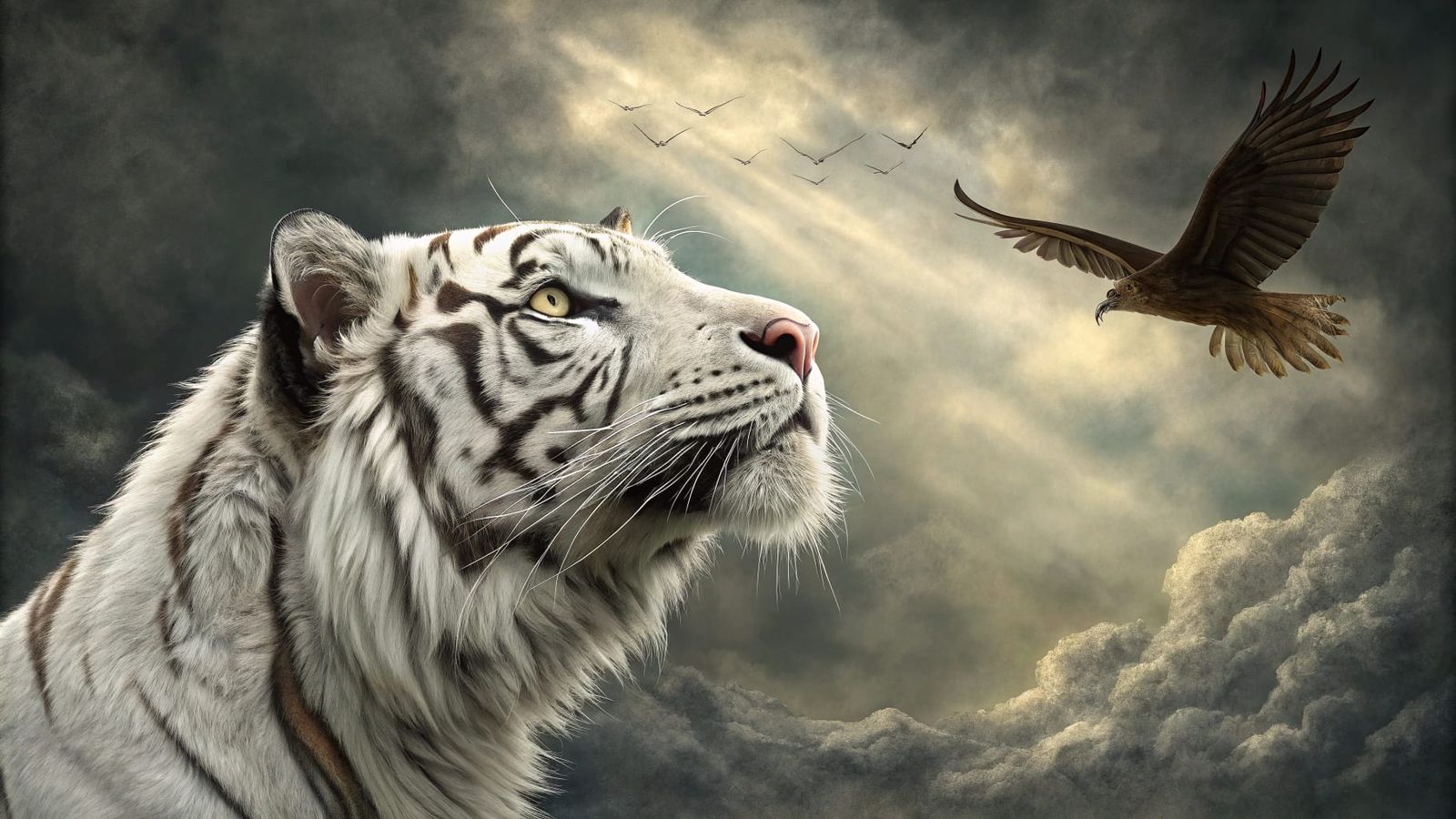 Hyperrealistic portrait of a WhiteTiger looking angry at the...