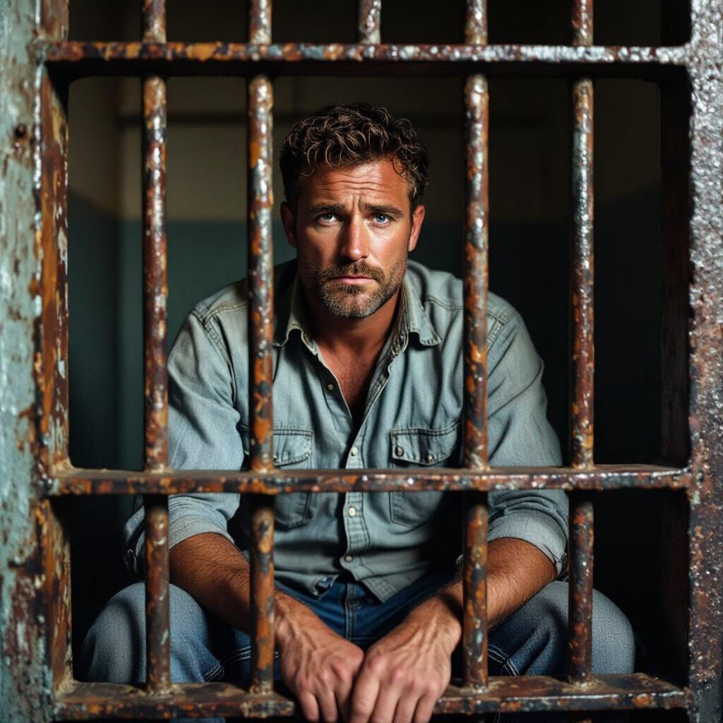 Man in Prison Cell with Cinematic Lighting