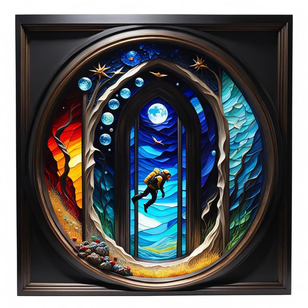 Surreal Stained Glass Oil Painting in Impasto Style