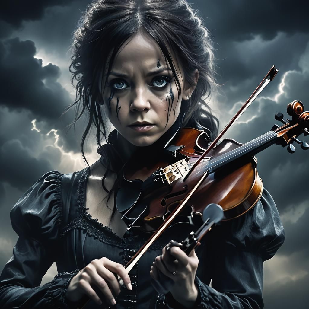 Violinist in Dark Symphonic Metal Cinematic Still