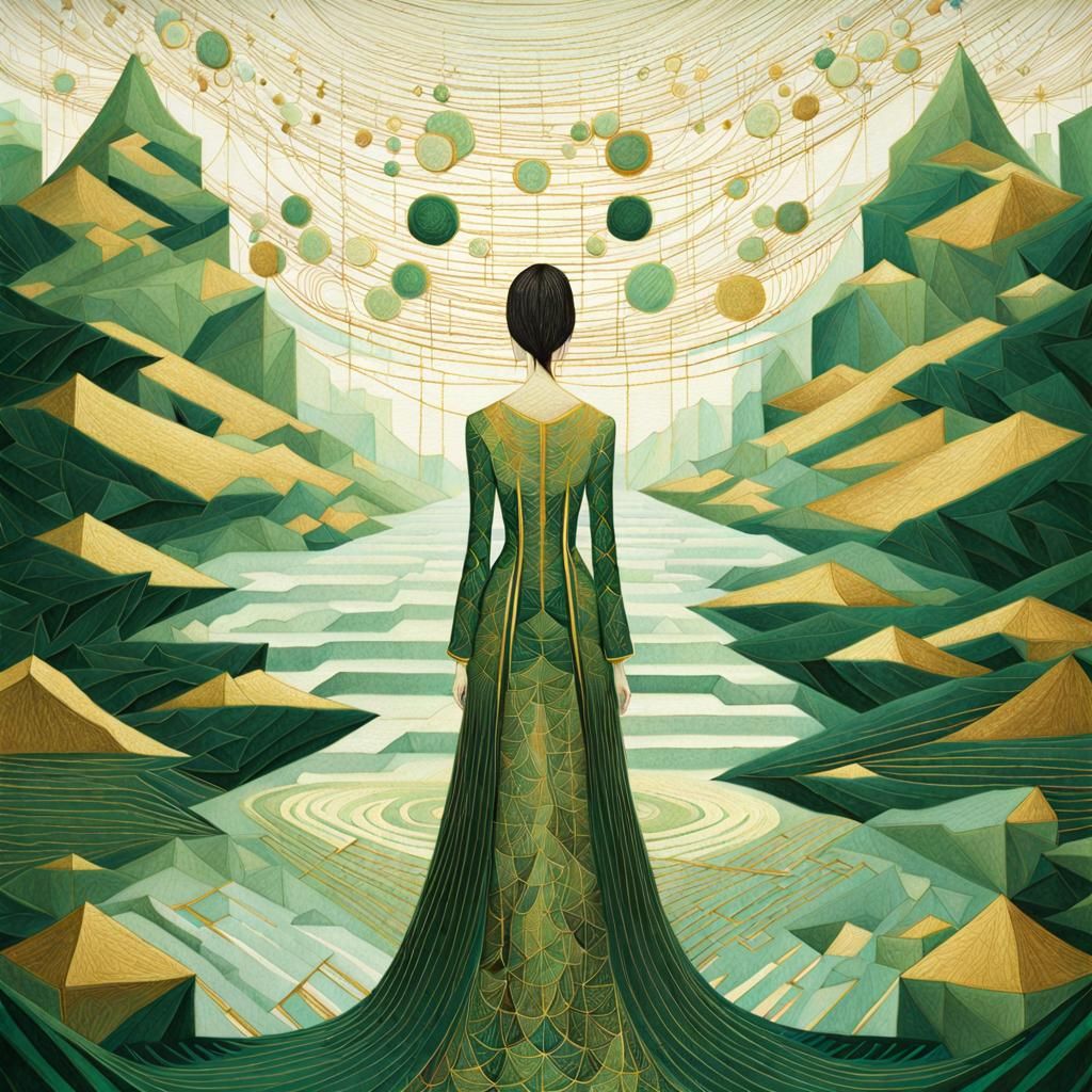 Optical Illusion Dress with Earth, Geometric Fauvism