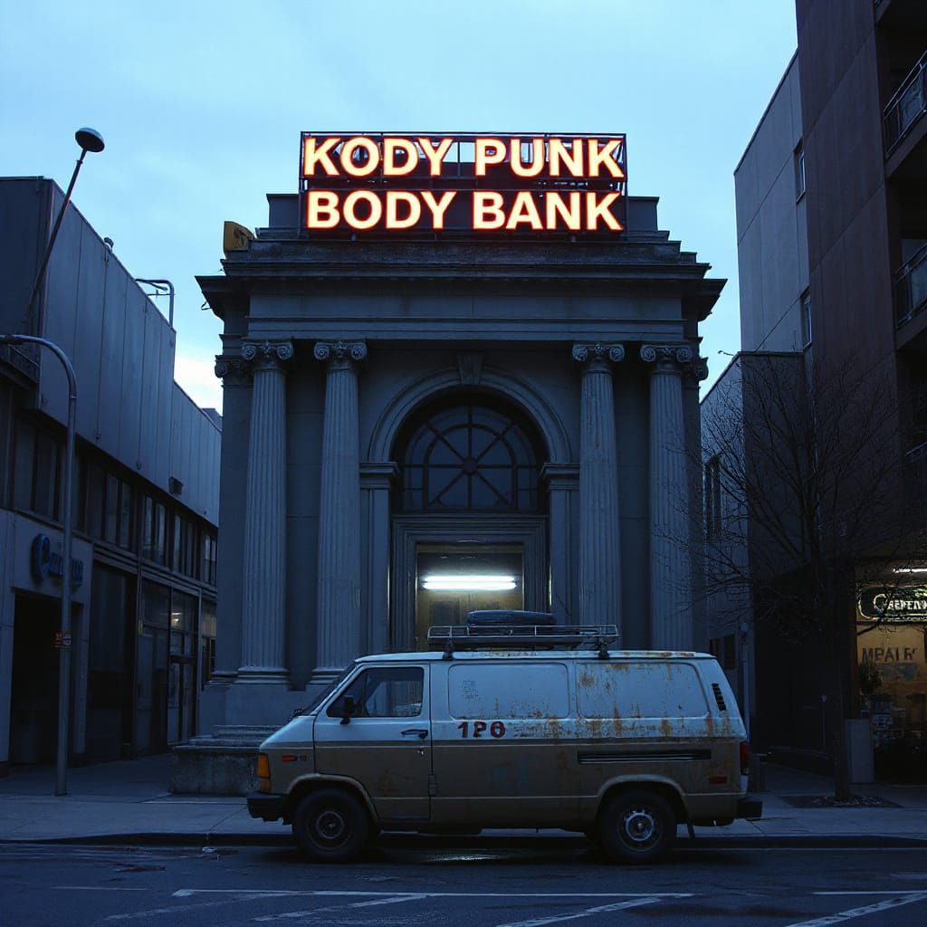 Cyberpunk Body Bank Building at Night