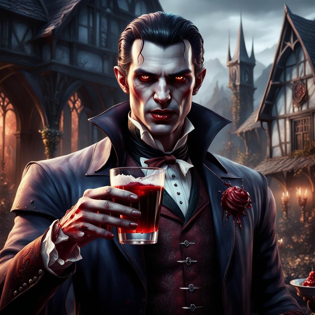 Vampire's Feast: A Dark Fantasy in Detailed Painting Style