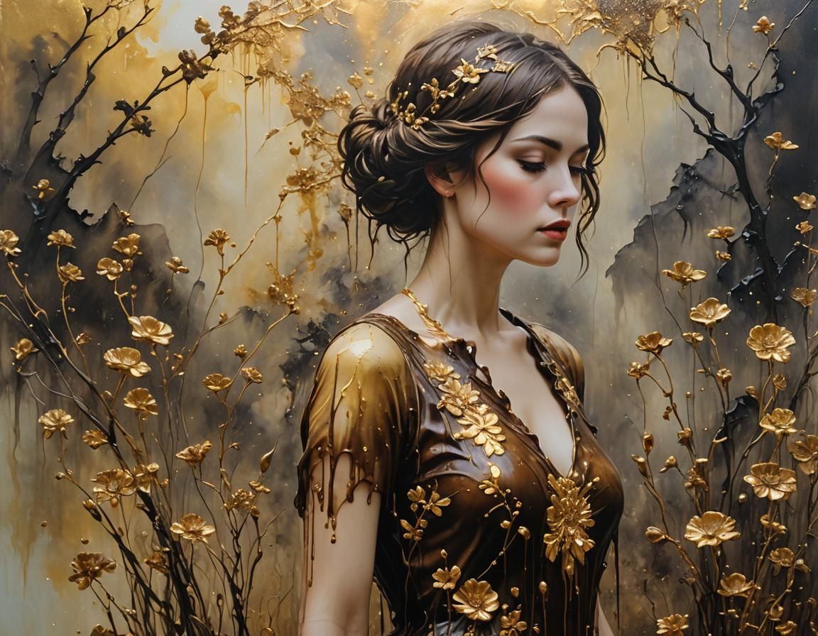 Encaustic Art: Woman in Floral Landscape