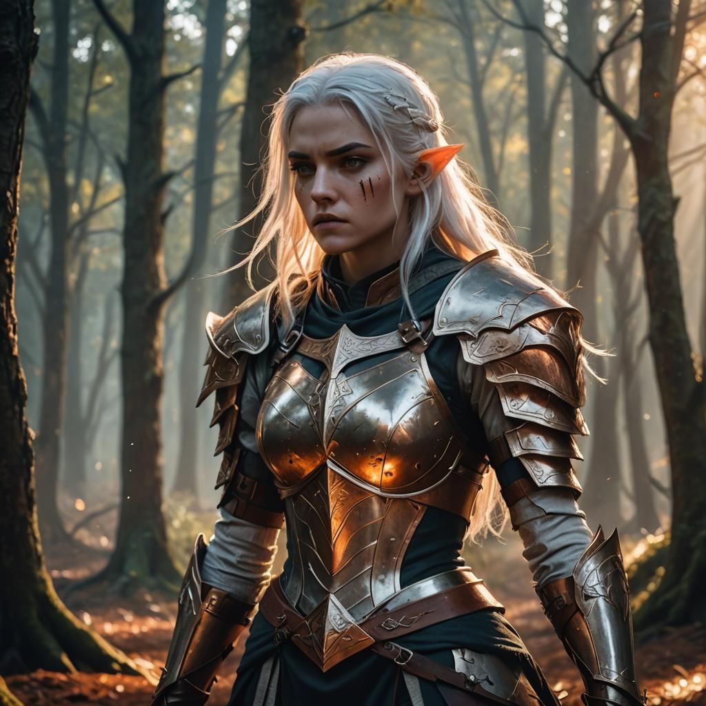 Angry Elf Girl in Copper Armor, Fantasy Art