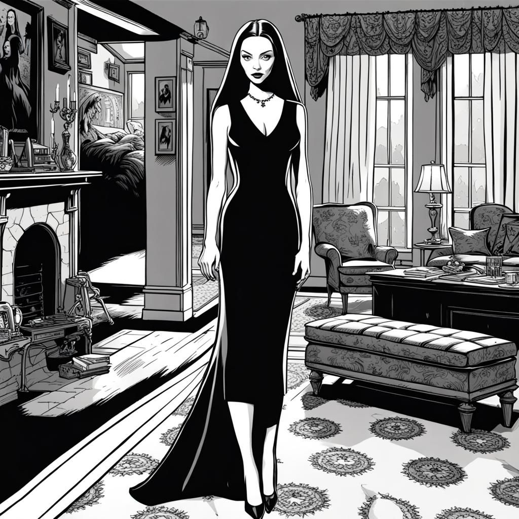 Amanda Seyfried as Morticia in Comic Book Art