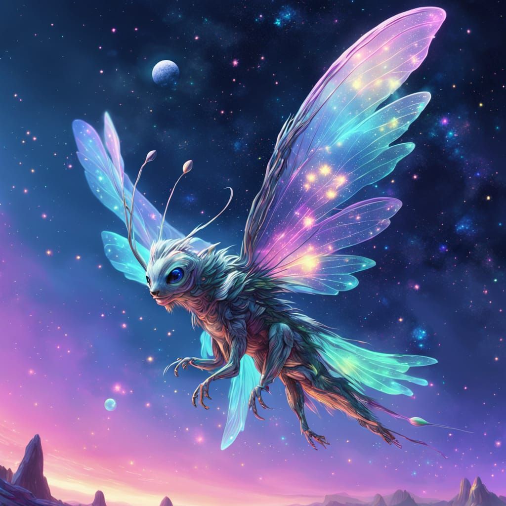 Sci-Fi Fairy Lands on Pluto in Digital Painting