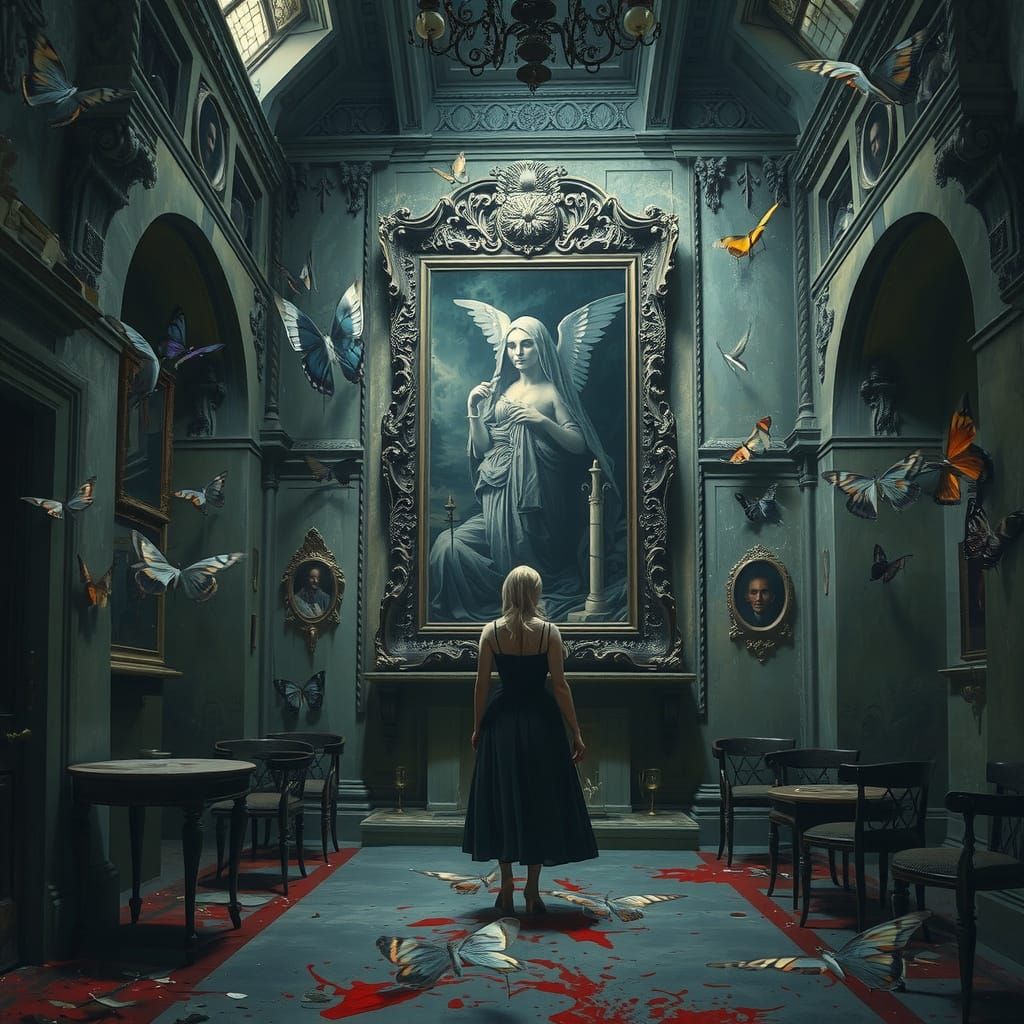 Gothic Room with Baroque Paintings of Death