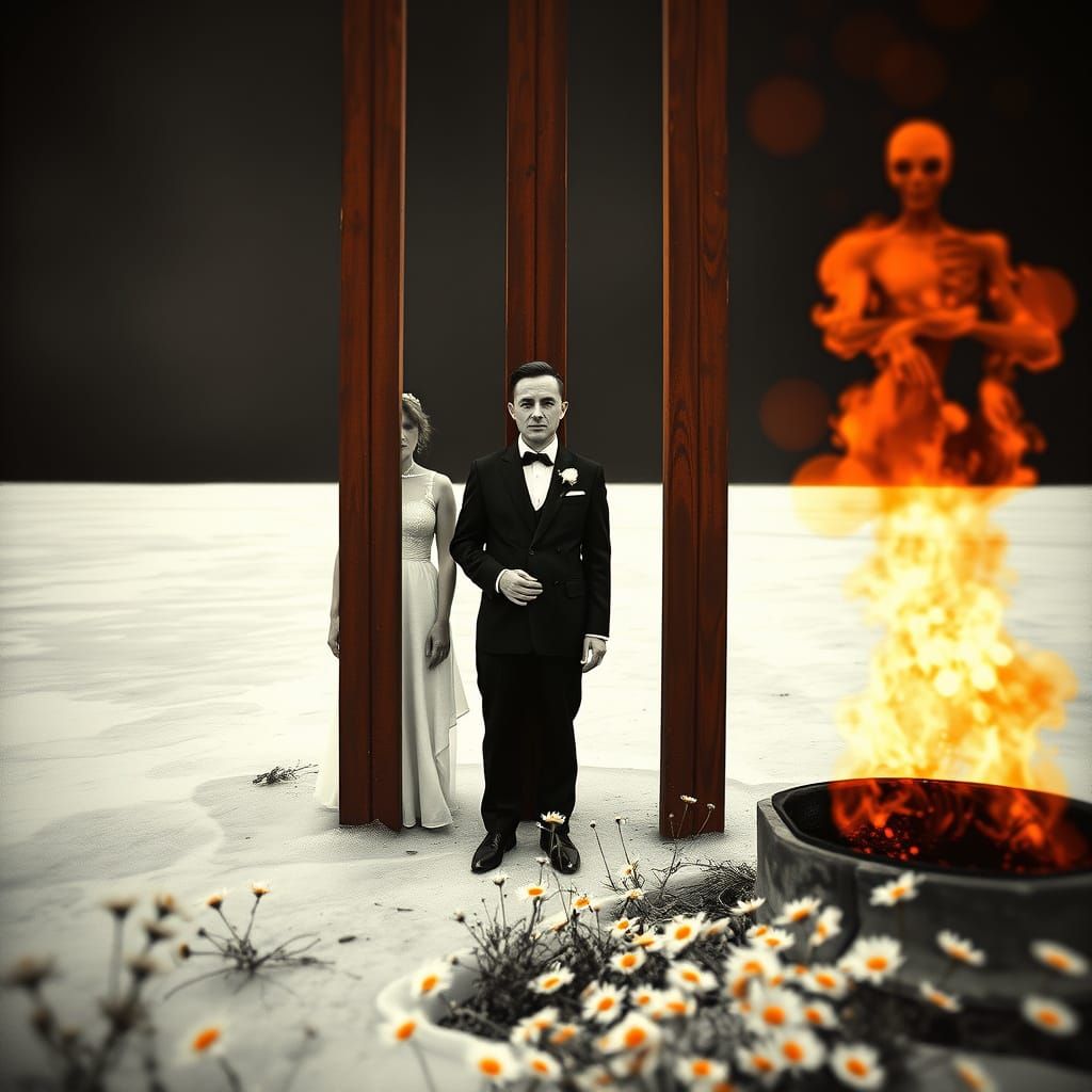 Surreal Sisters Stand on Ice, Amidst a Monstrous Alien Furna...