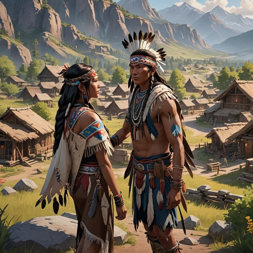 Welcoming Native American Couple in Anime Style