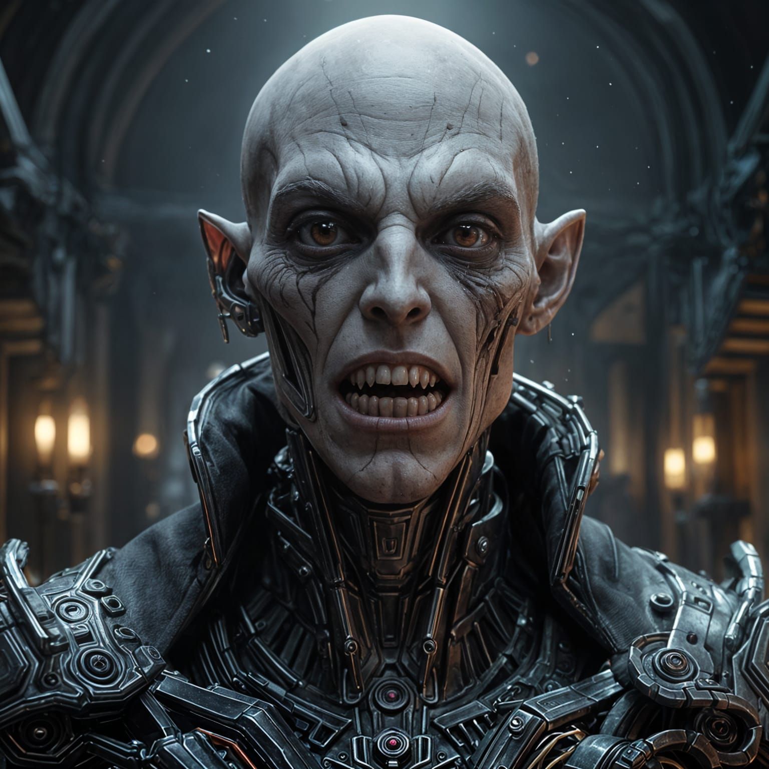 Cybernetic Vampire Emerges from Gothic Shadows