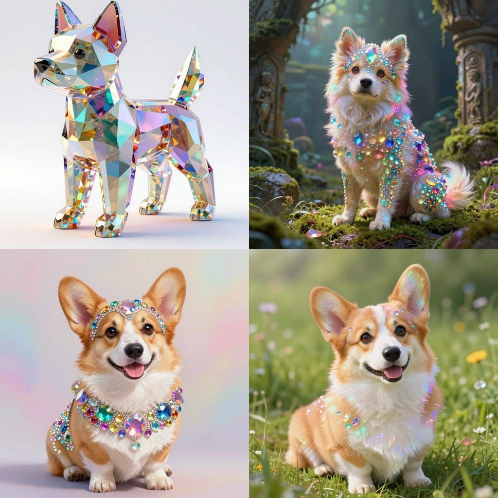 Vibrant Gemstone Dog in Rainbow Hues