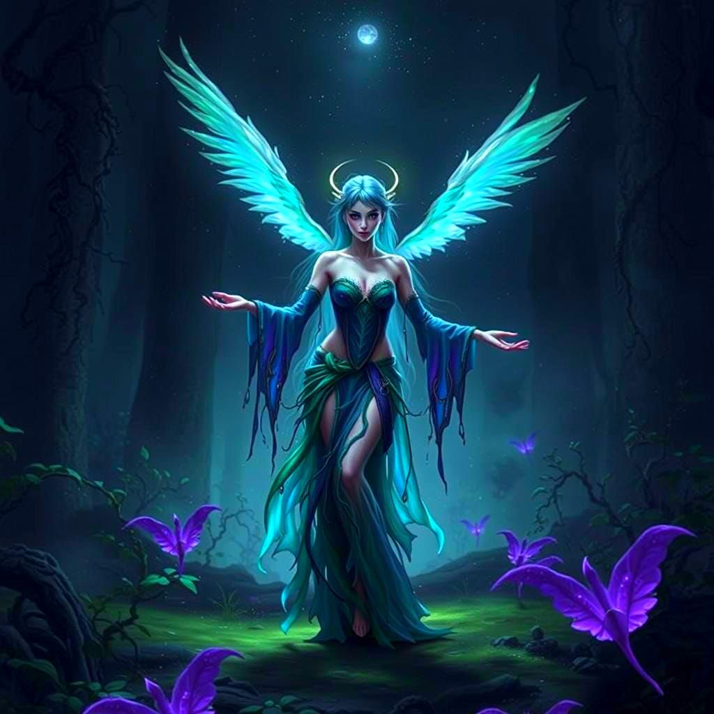 Fallen Angel in Feywild Forest: Fantasy Art