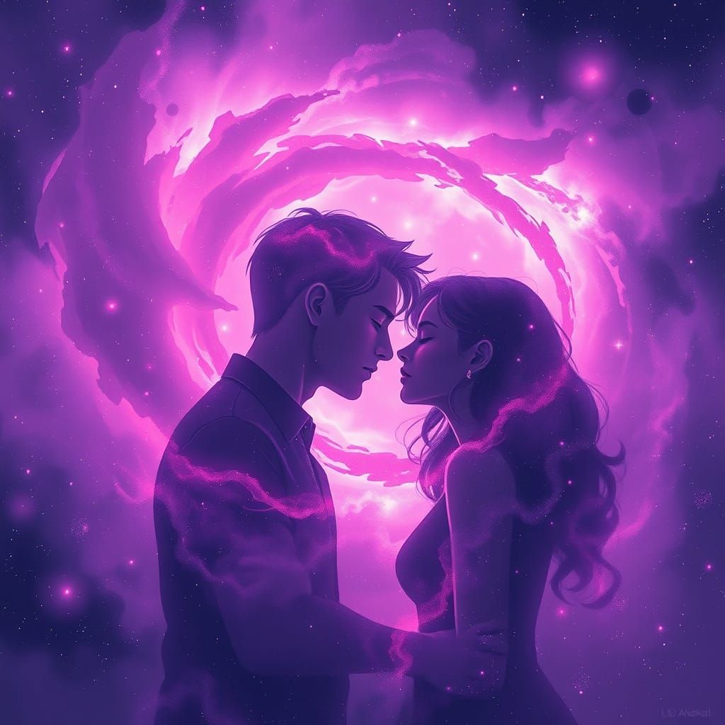 Cosmic Intimacy: Vibrant Nebulae in Digital Art Style