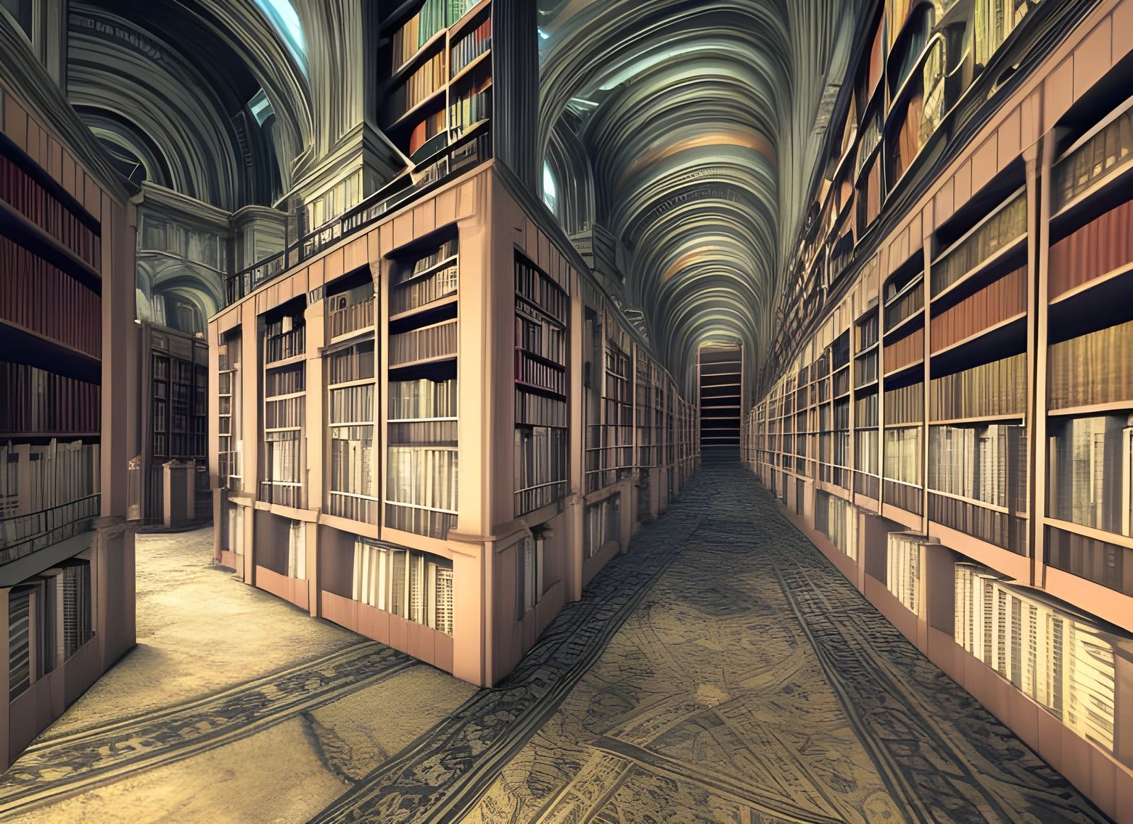 Grand Libraries with Shelves Reaching the Sky