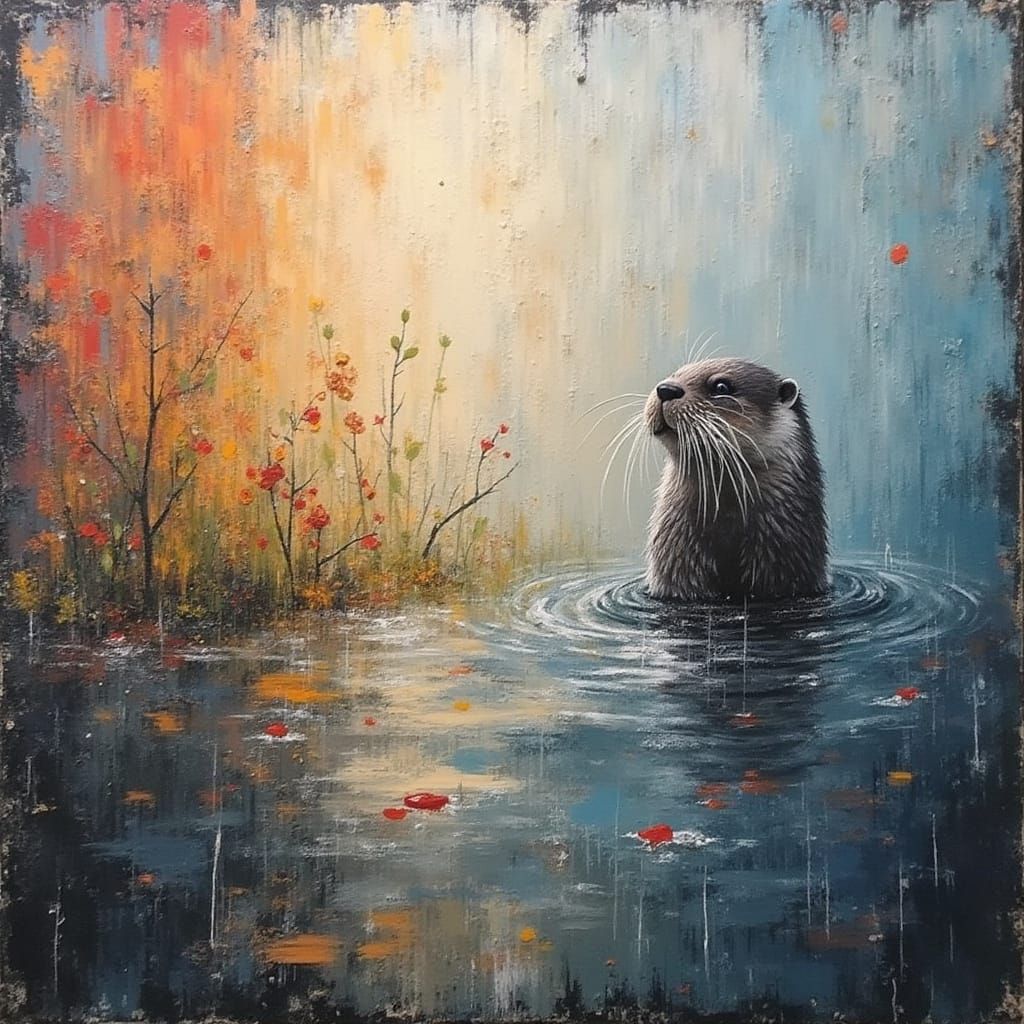 Abstract Otter in Vintage Scratch Art Style