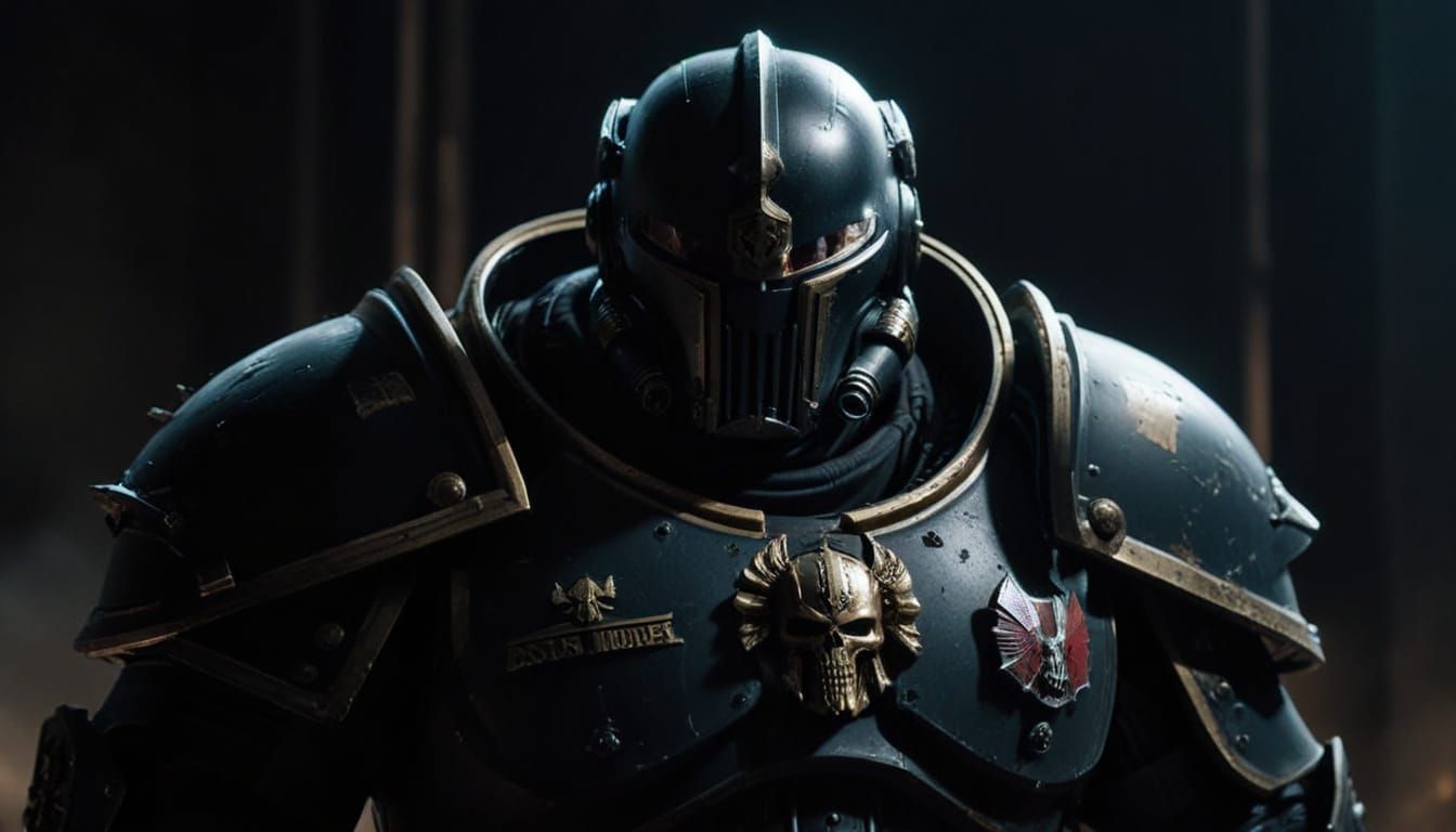 Sinister Warhammer Space Marine in Cinematic Style