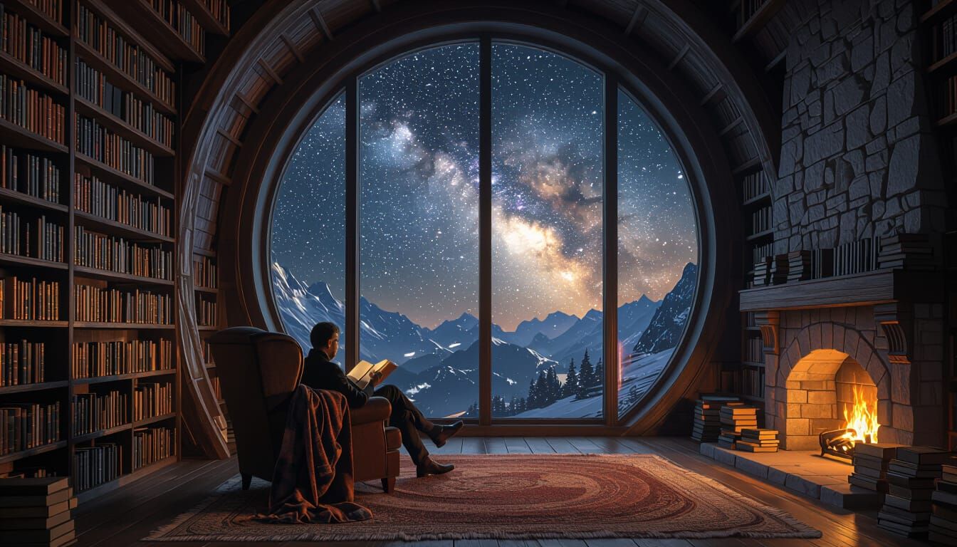 Mountain Library with Panoramic Night Sky View
