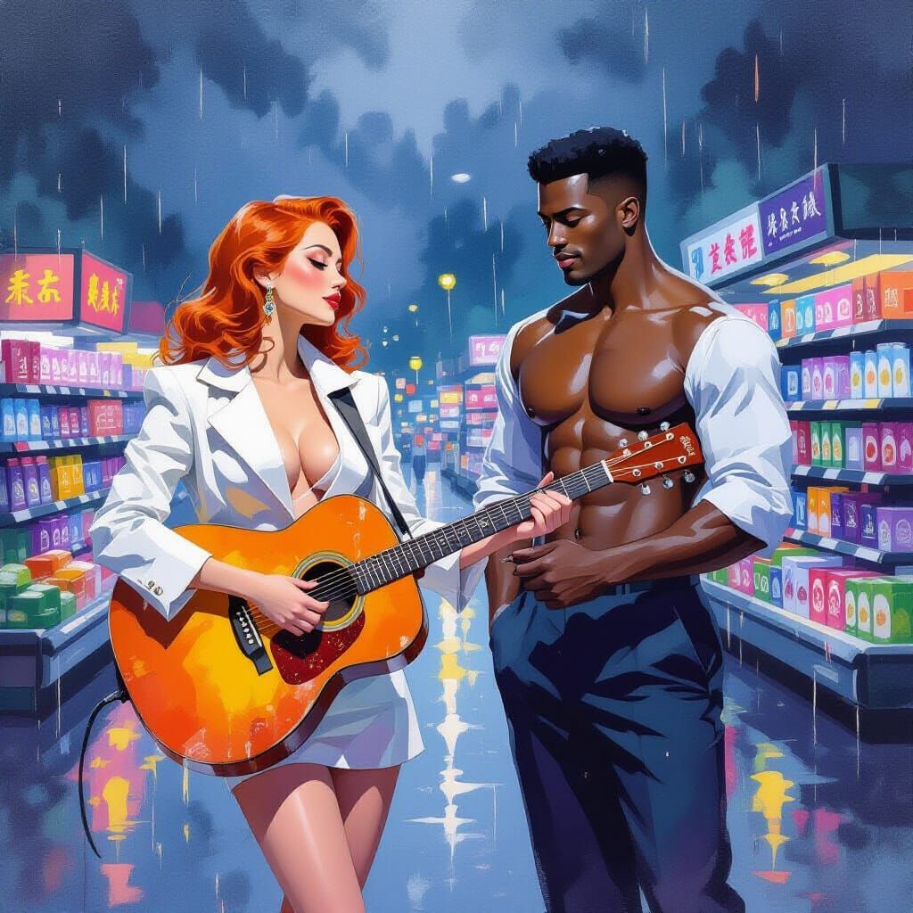 Stormy Night Vista in Watercolor Style