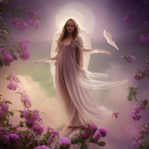 Elegant Angel with Dove Wings in Heaven