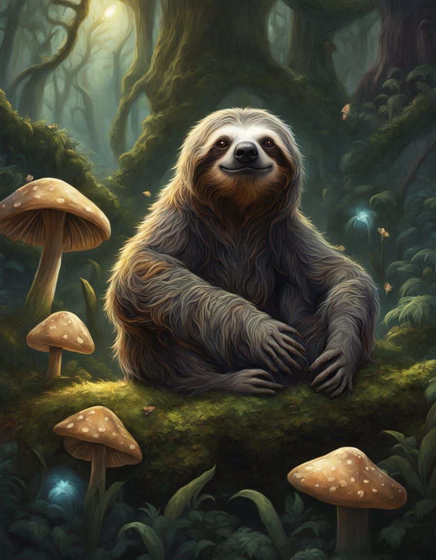 Meditating Sloth in Mystical Glowing Jungle