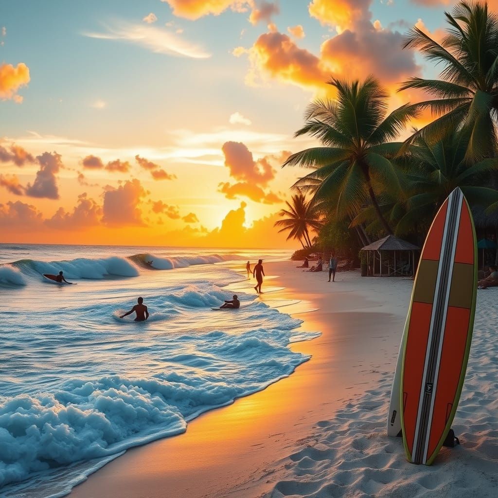 Surreal Siargao Sunset Scene in Cyberpunk Style