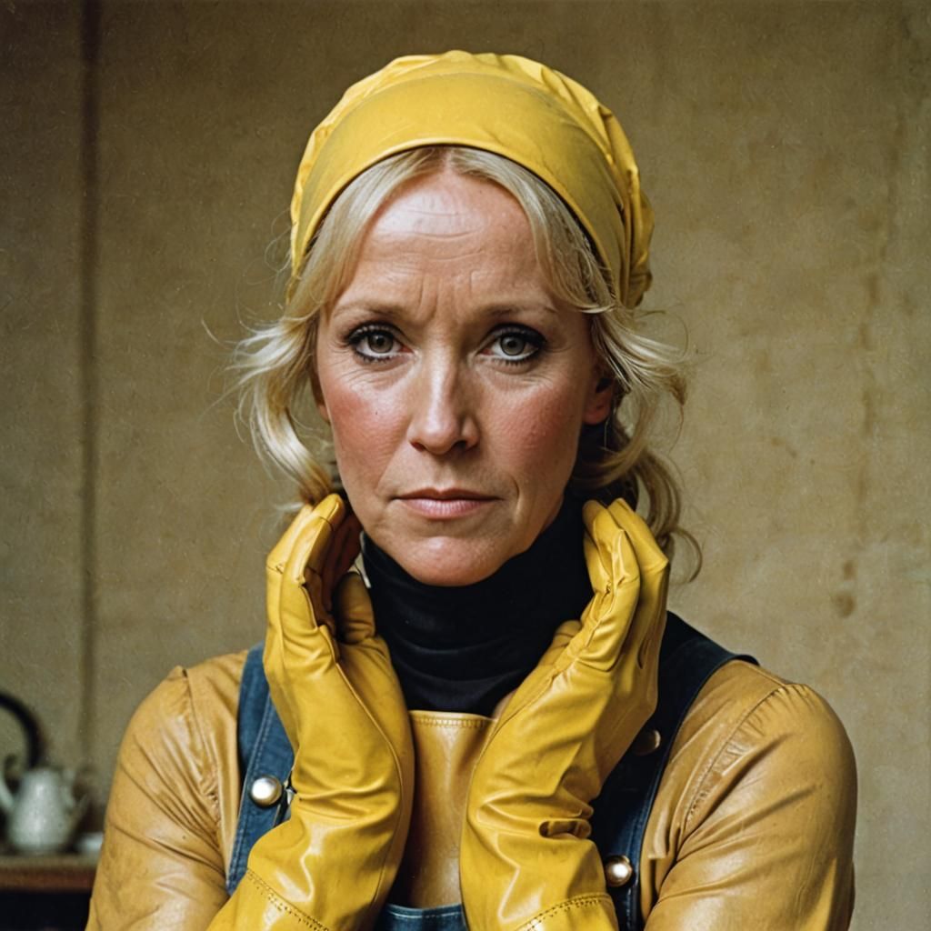 Tired Woman in Cleaning Attire Portrait