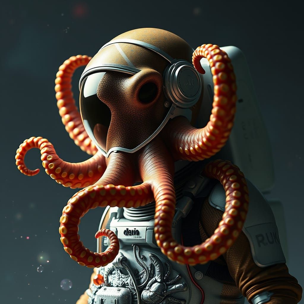 Octopus Space Suit in Vibrant Fantasy Landscape