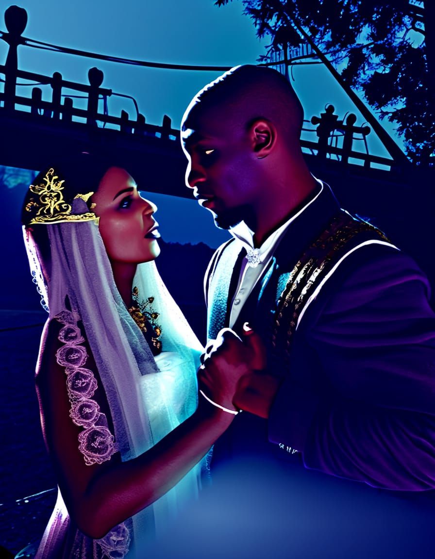 Interracial Vampire Wedding in Gothic Oil Painting Style