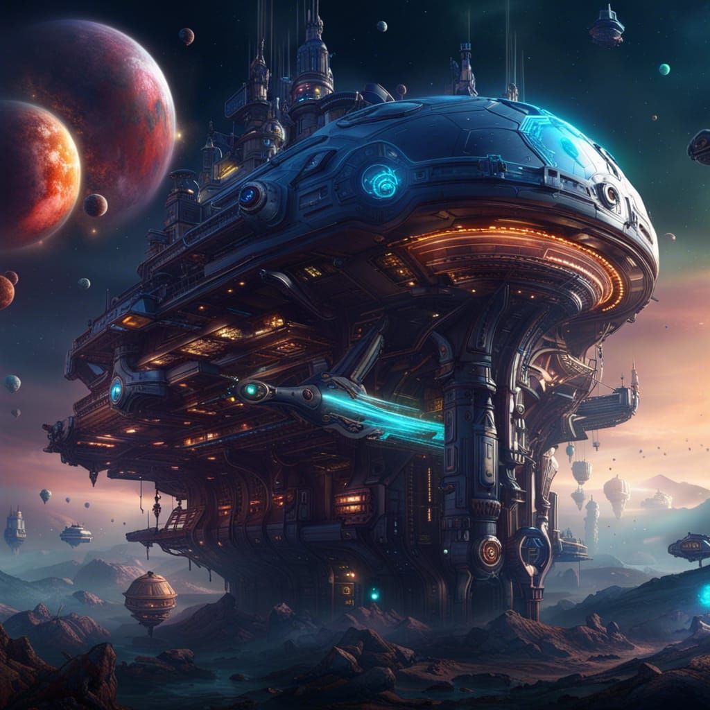 Spaceship Apps as Human in Detailed Matte Painting