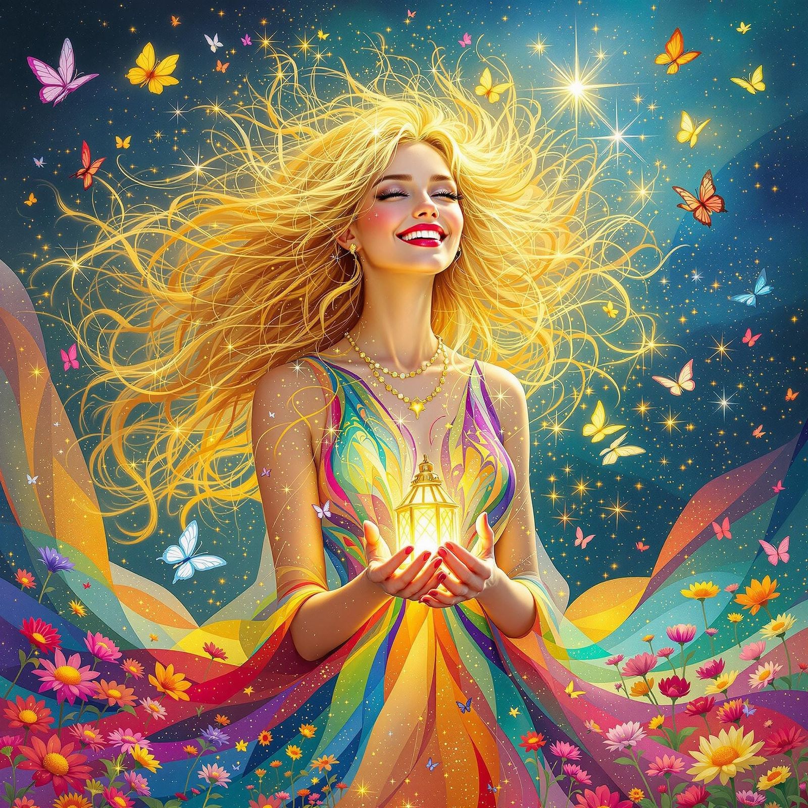 Golden Goddess of Joy Radiates Vibrant Energy
