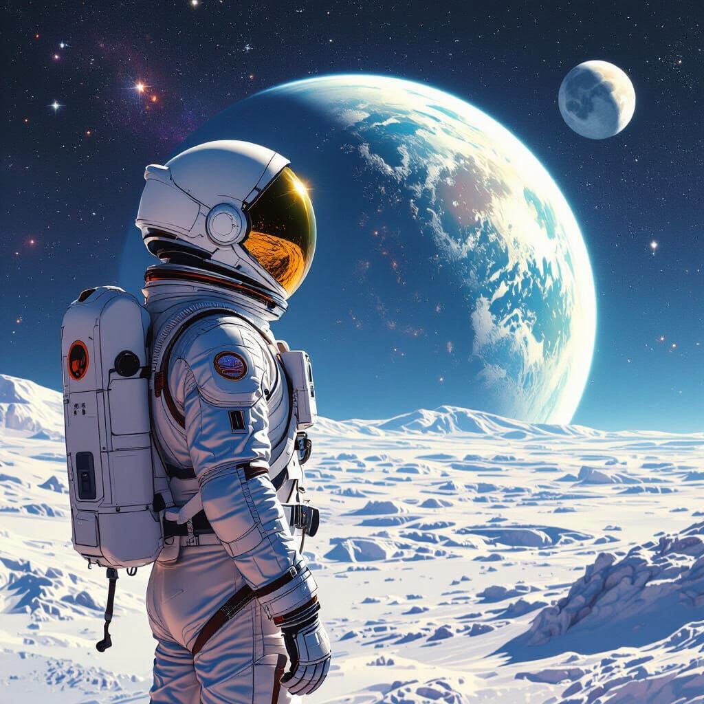 Astronaut Gazing at Earth from Space in Futuristic Style
