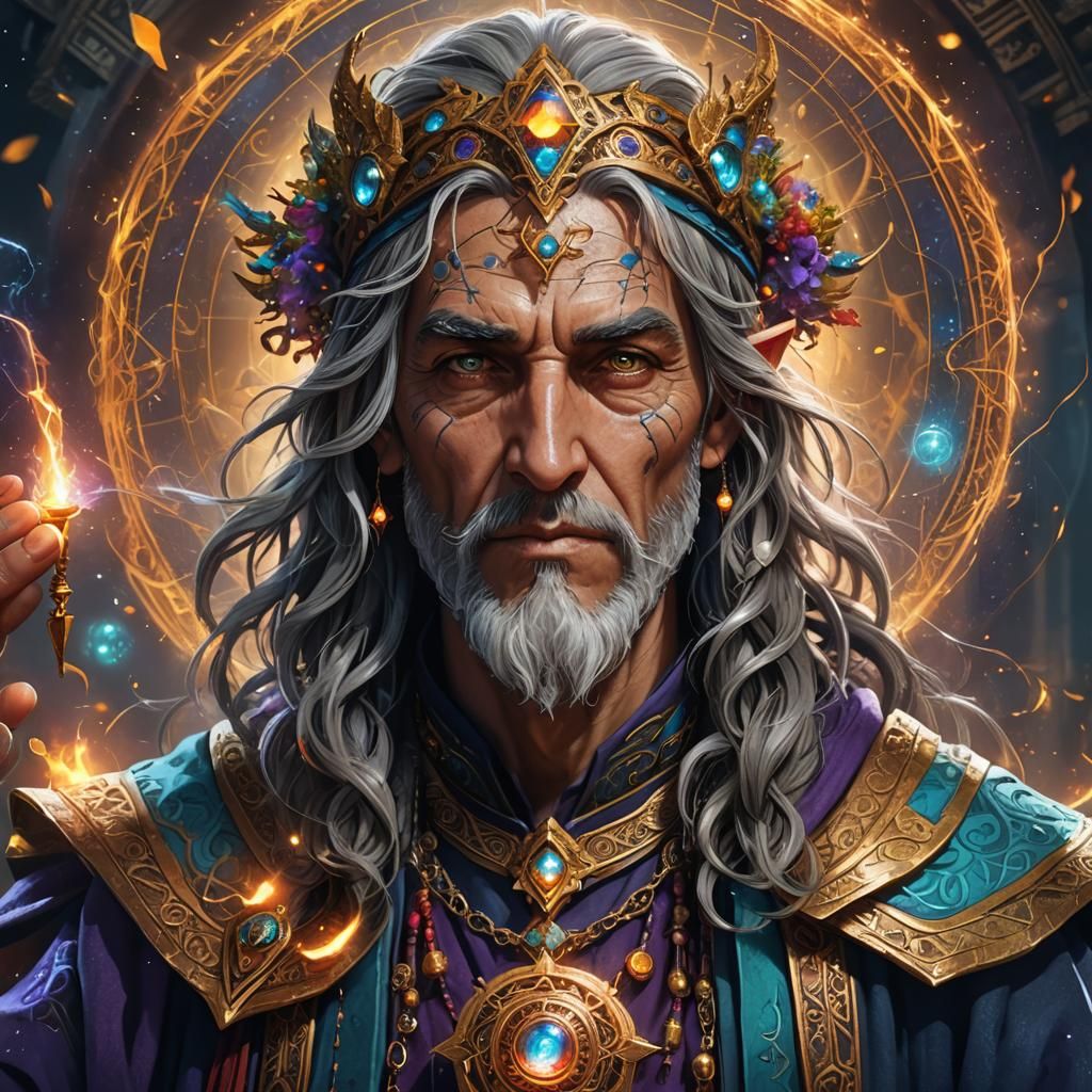 Ancient Spellcaster Portrait in Hand-Drawn Style