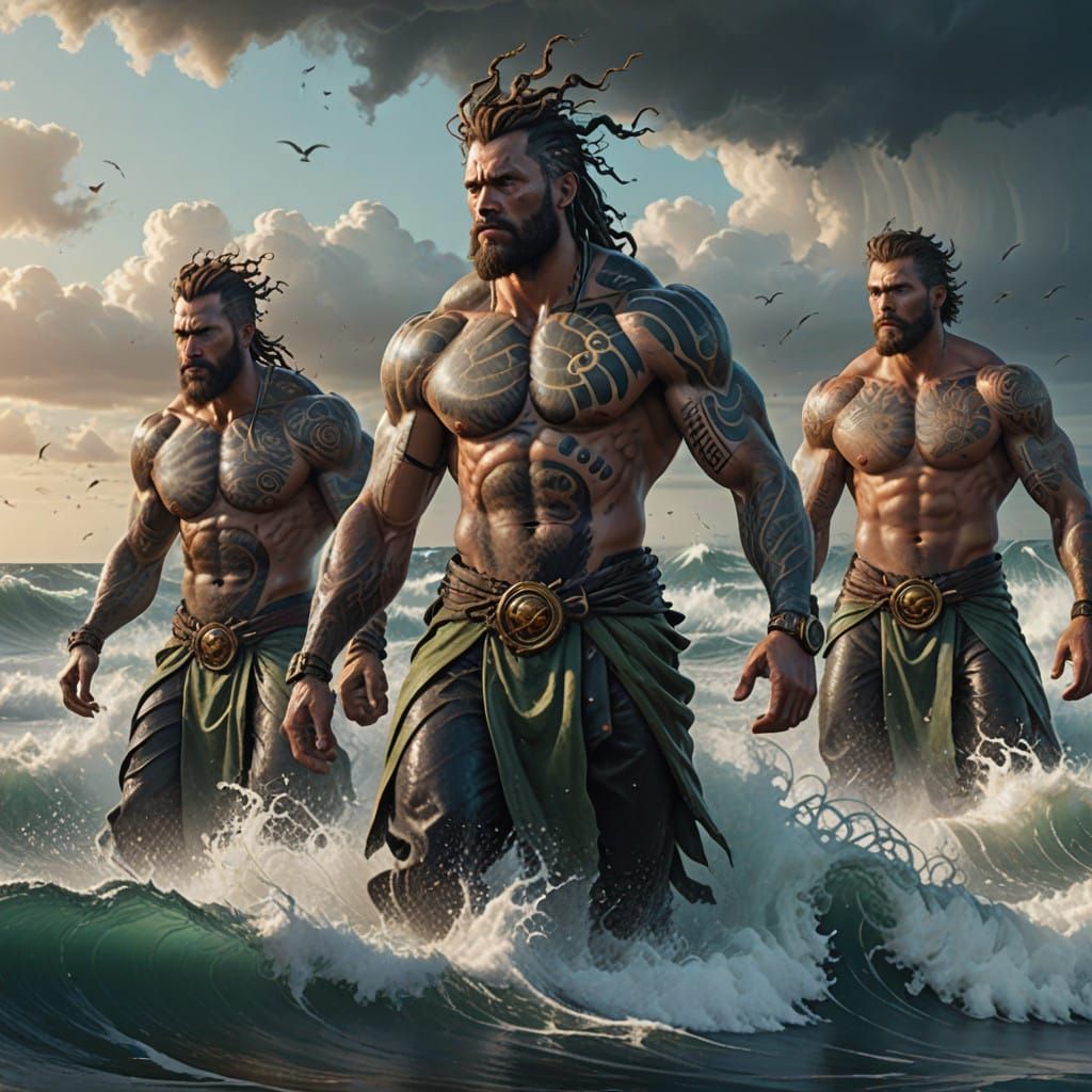 Dramatic Oceanic Battle Between Men and Sea Serpent in Vibra...