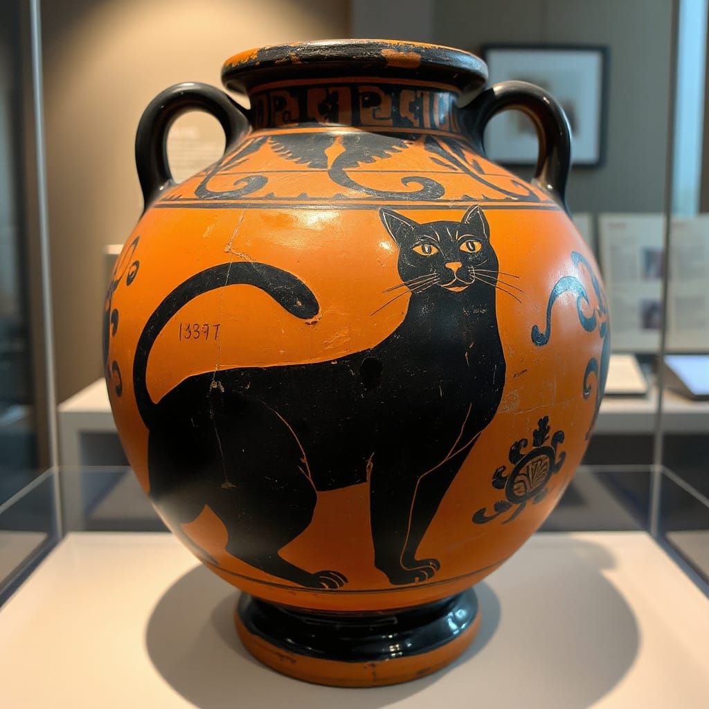Ancient Greek Vase Painting of a Stylized Cat