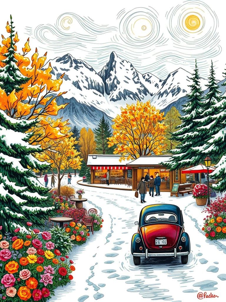 Winter Floral Garden in Vibrant Post-Impressionist Style