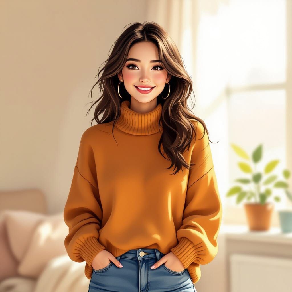 Warm Smile in Natural Light: Digital Painting