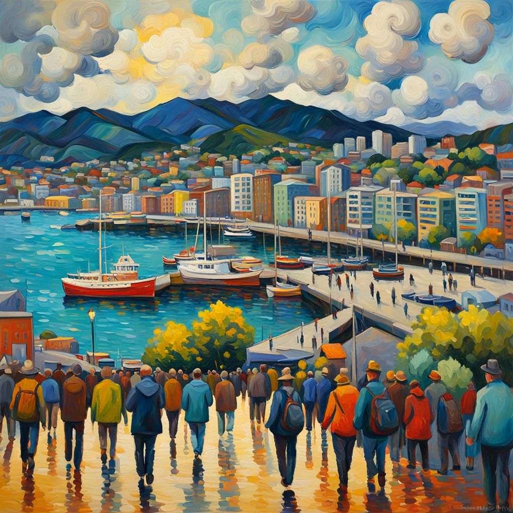 Wellington Cityscape in Neo-Impressionist Oil Painting Style