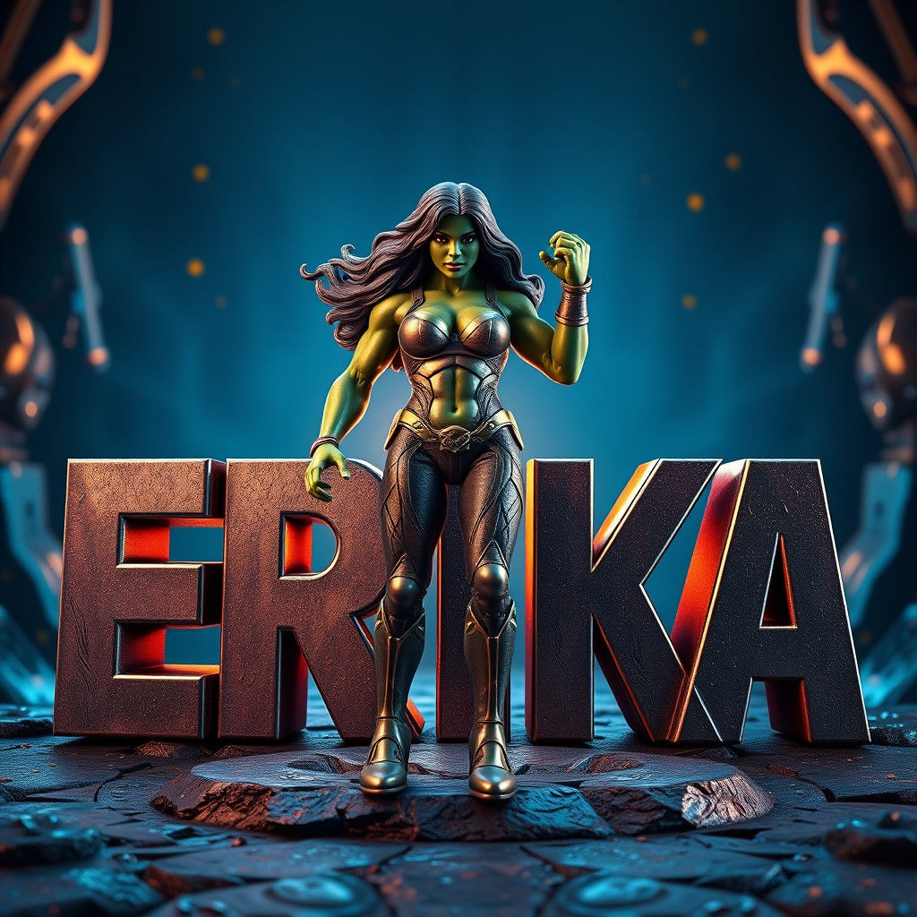 She-Hulk Bursts from 3D Typography in Dreamlike Scene